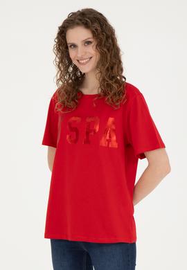 Kadın Kırmızı Basic Bisiklet Yaka Tişört - 50280020107
