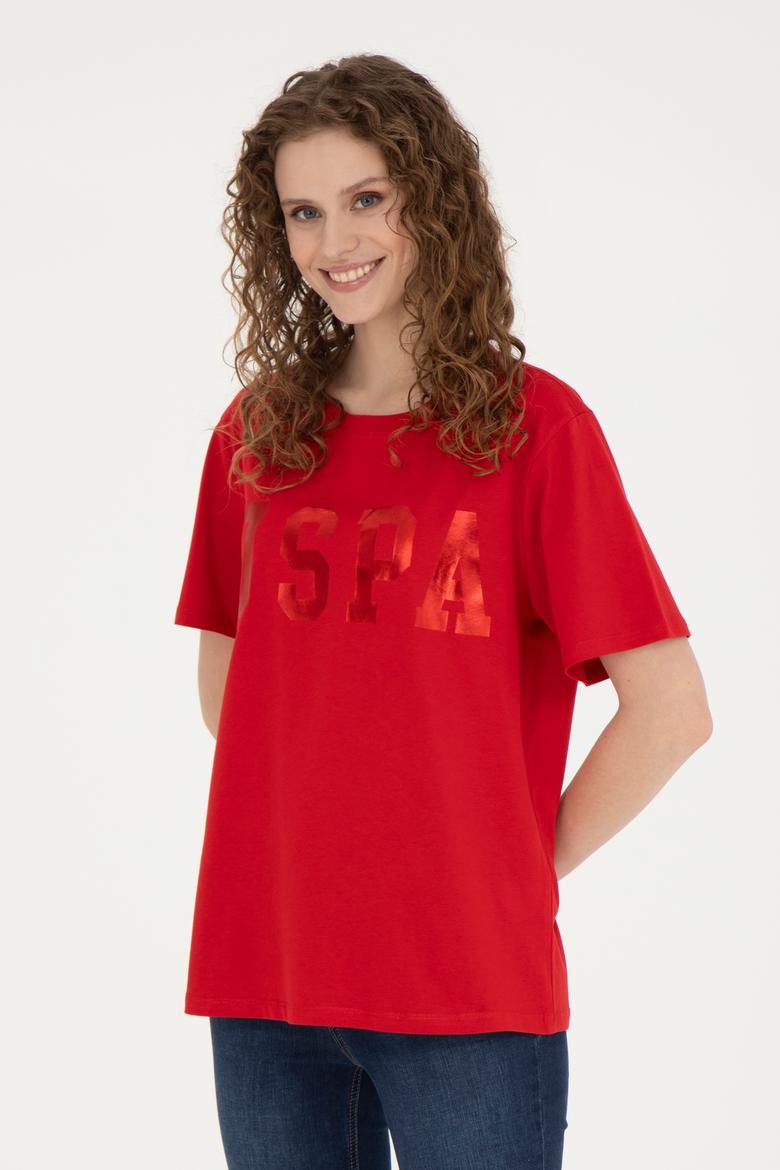 Kadın Kırmızı Basic Bisiklet Yaka Tişört - 50280020107