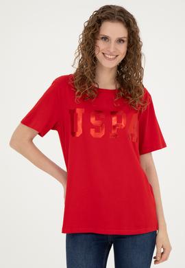 Kadın Kırmızı Basic Bisiklet Yaka Tişört - 50280020107