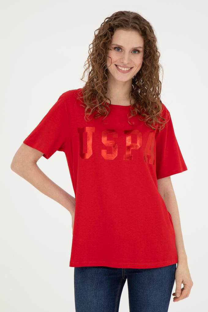 Kadın Kırmızı Basic Bisiklet Yaka Tişört