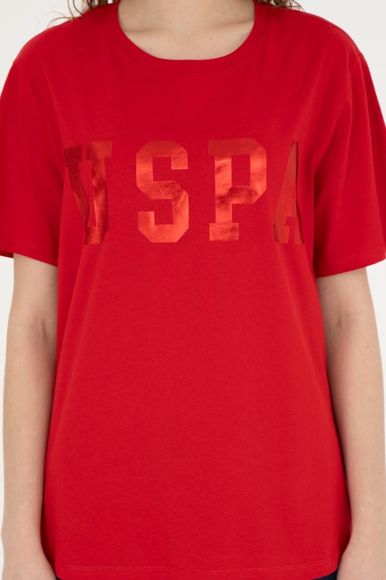 Kadın Kırmızı Basic Bisiklet Yaka Tişört - 50280020107