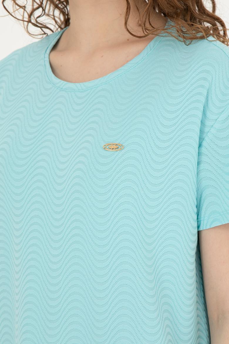 Kadın Mint Bisiklet Yaka Tişört - 50281900013