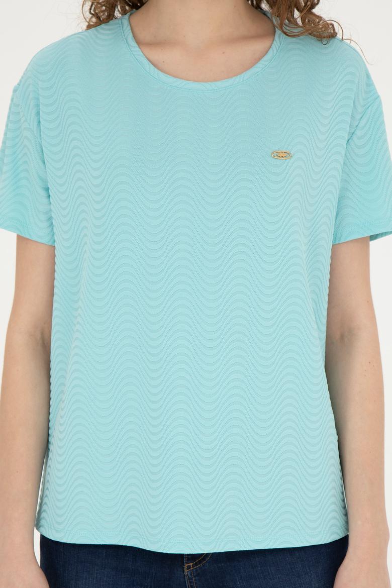 Kadın Mint Bisiklet Yaka Tişört - 50281900013