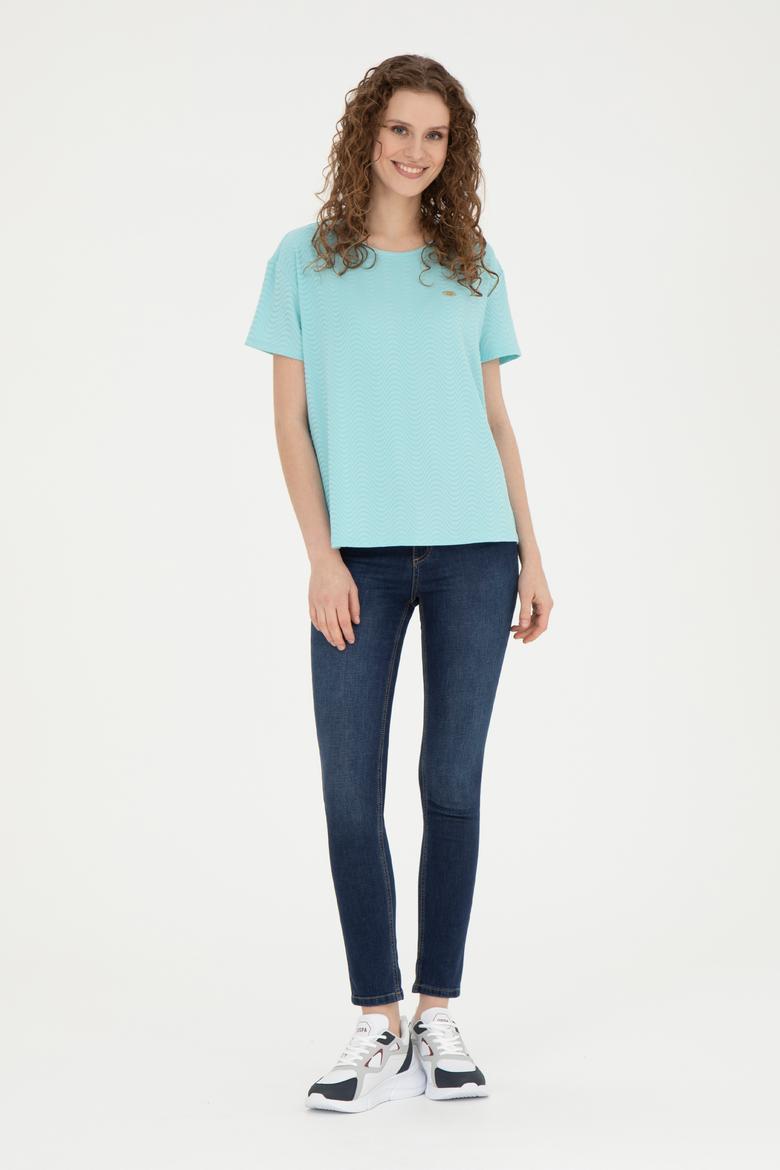 Kadın Mint Bisiklet Yaka Tişört - 50281900013