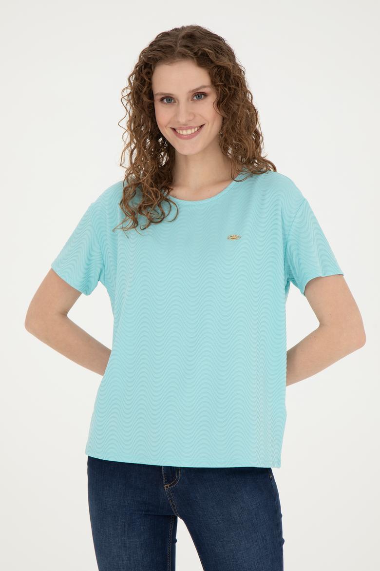 Kadın Mint Bisiklet Yaka Tişört - 50281900013