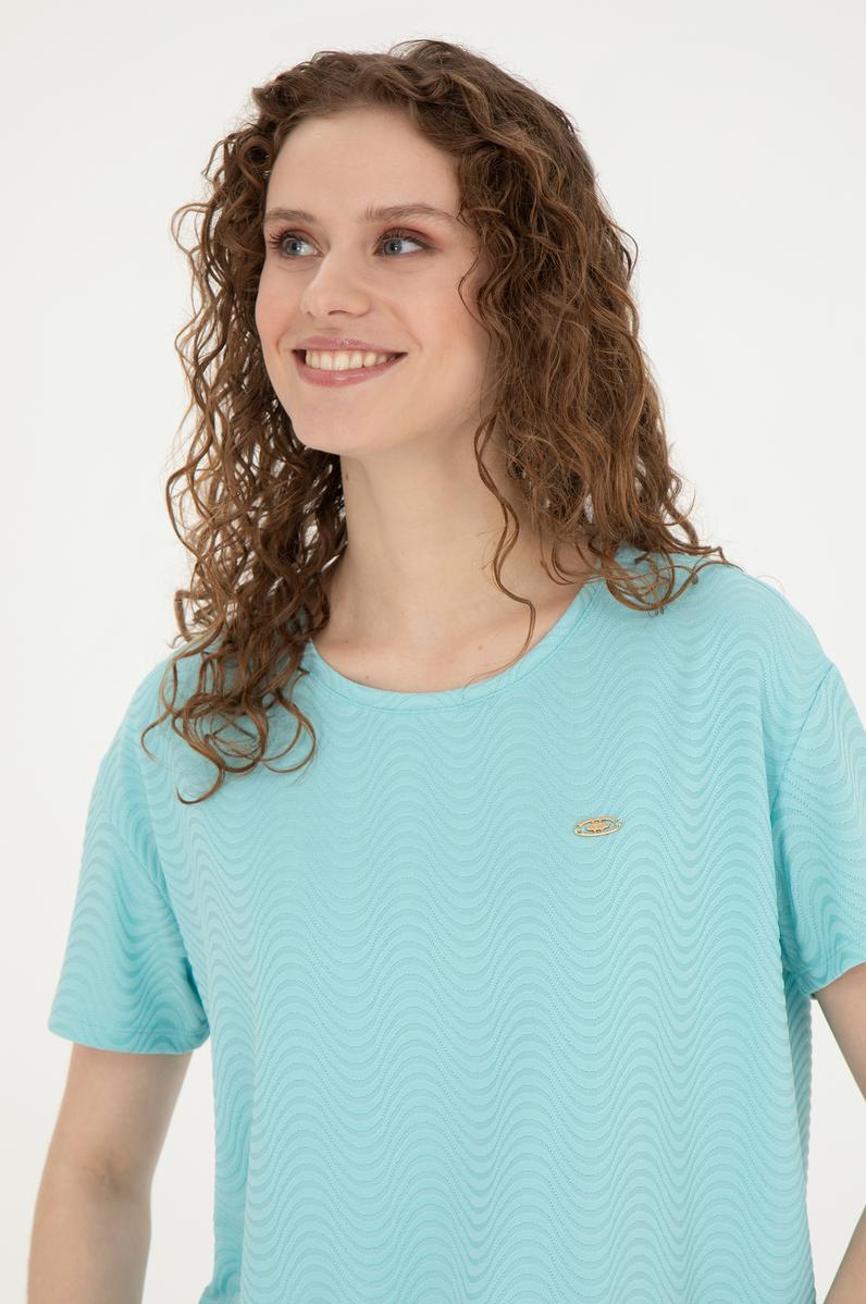 Kadın Mint Bisiklet Yaka Tişört