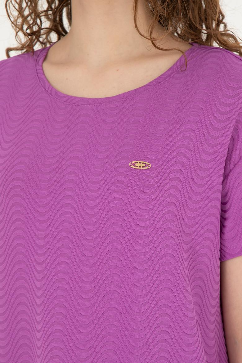 Kadın Mor Bisiklet Yaka Tişört - 50281900023