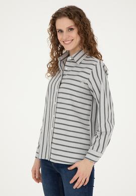 Kadın Gri Melanj Uzun Kollu Gömlek - 50257001003