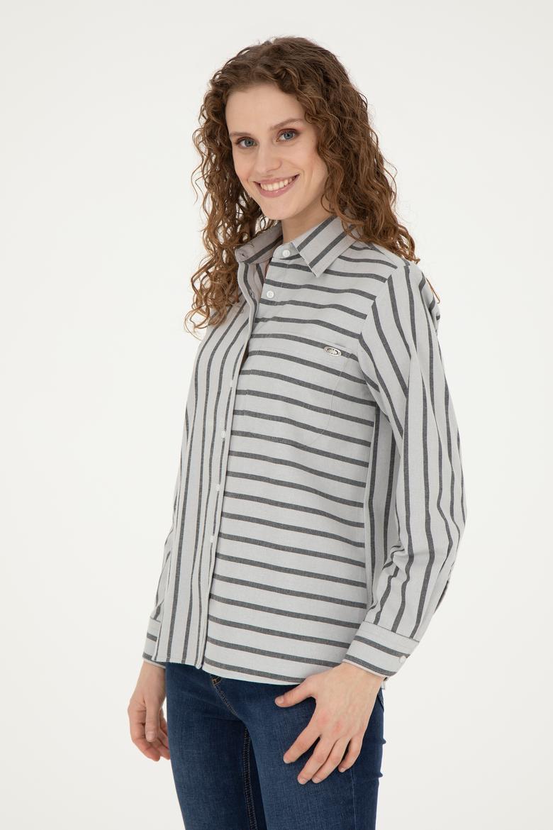 Kadın Gri Melanj Uzun Kollu Gömlek - 50257001003