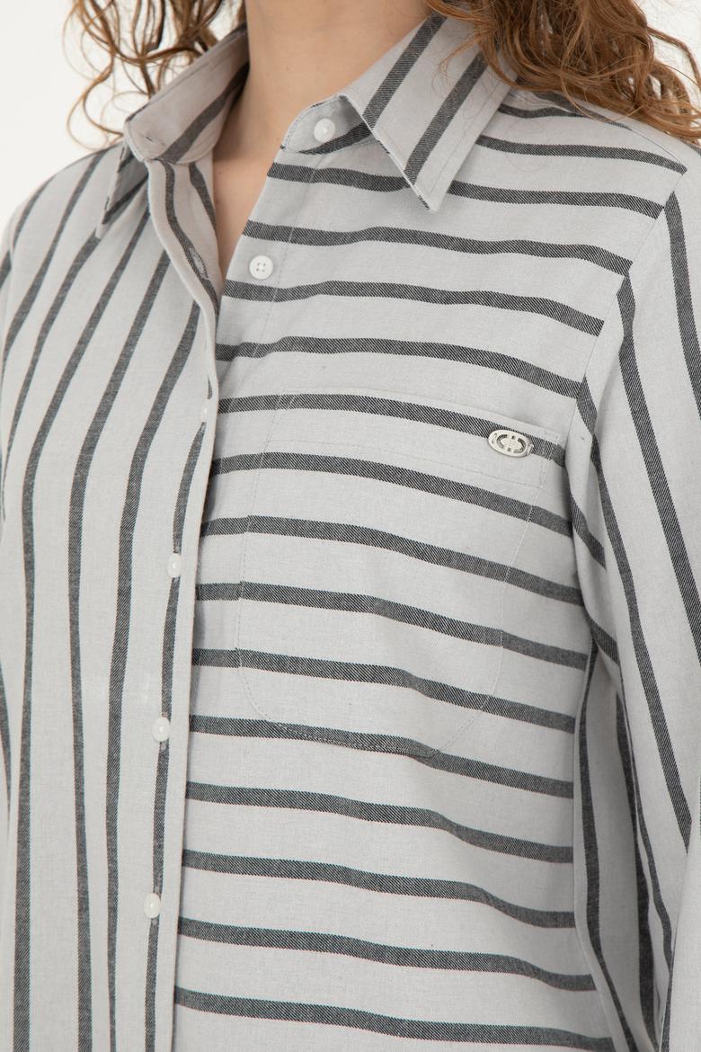 Kadın Gri Melanj Uzun Kollu Gömlek - 50257001003