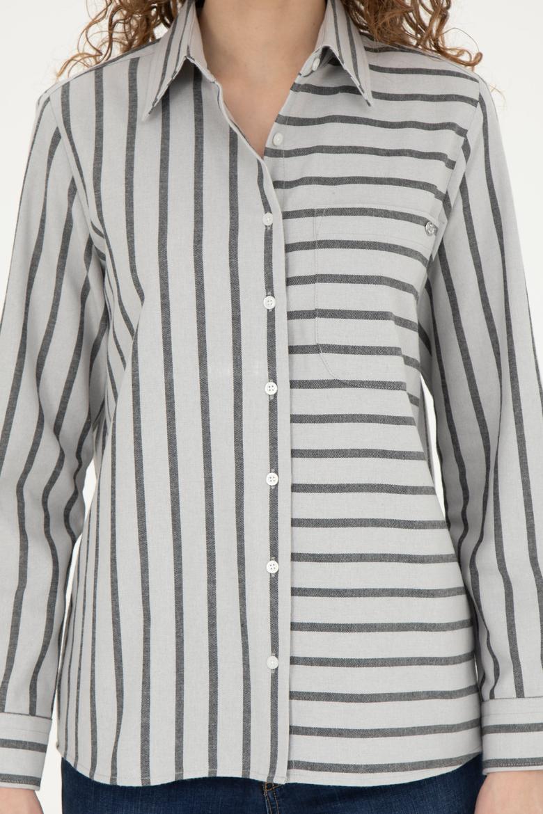 Kadın Gri Melanj Uzun Kollu Gömlek - 50257001003