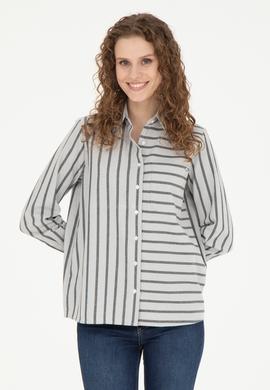 Kadın Gri Melanj Uzun Kollu Gömlek - 50257001003