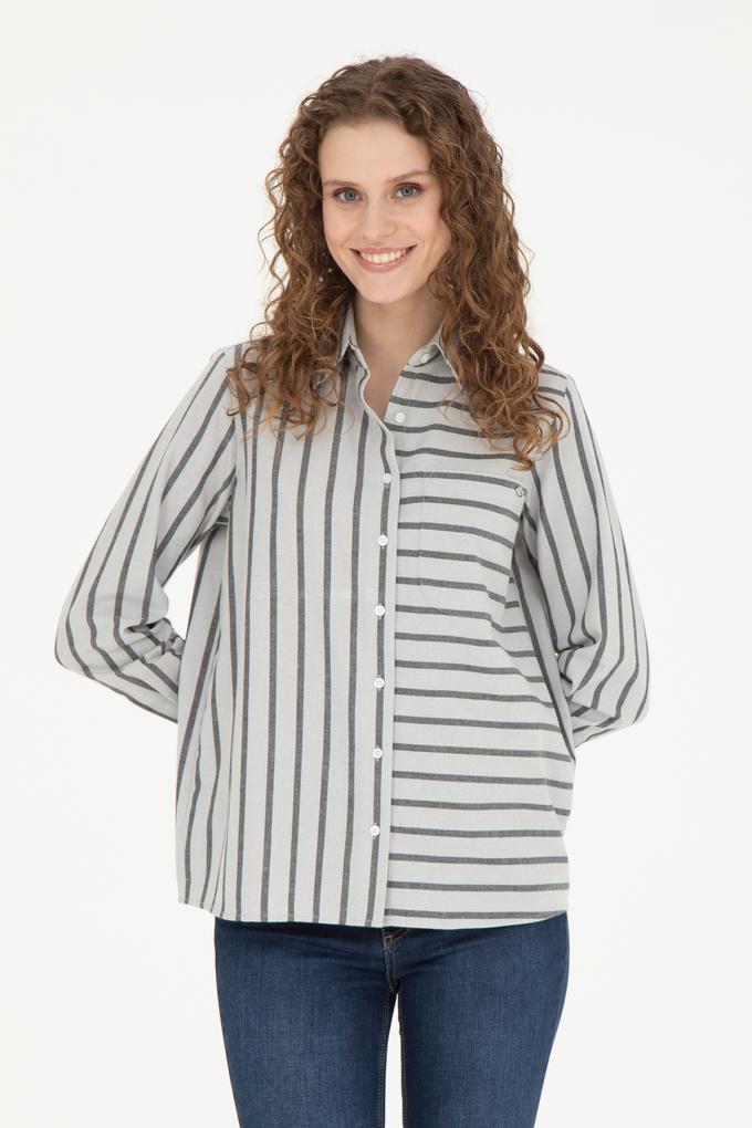 Kadın Gri Melanj Uzun Kollu Gömlek