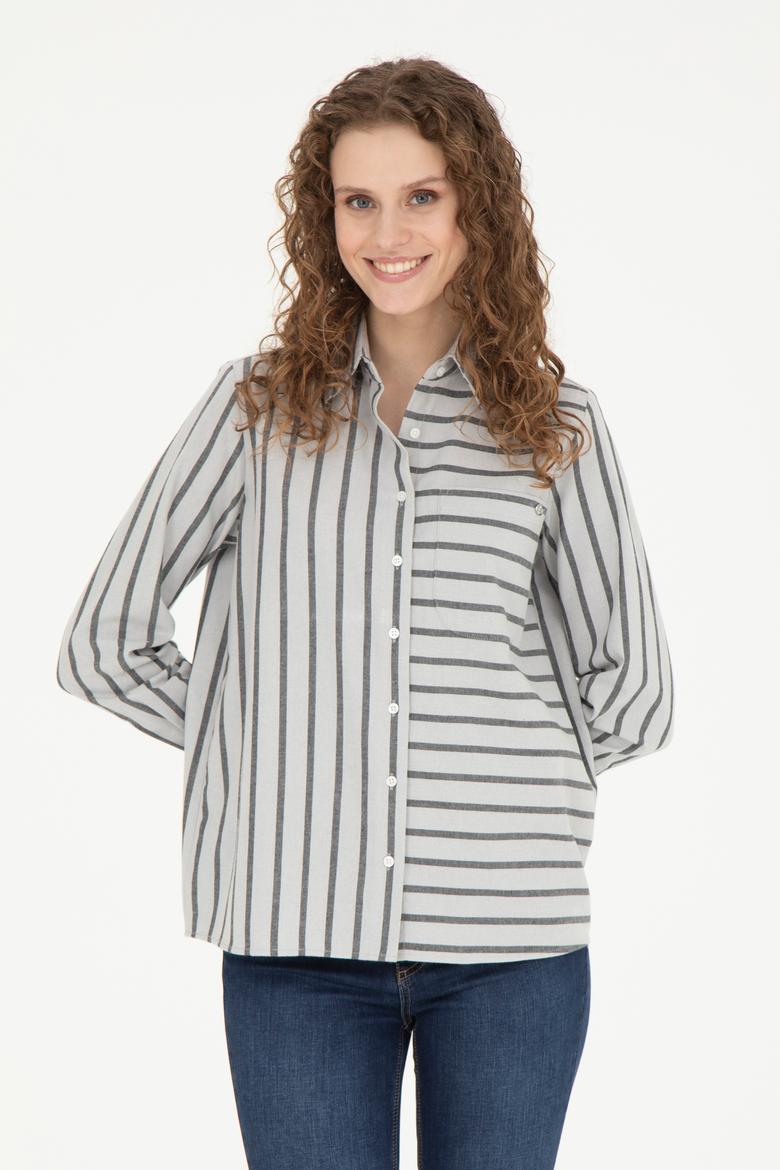 Kadın Gri Melanj Uzun Kollu Gömlek