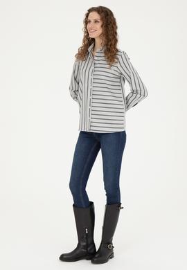 Kadın Gri Melanj Uzun Kollu Gömlek - 50257001003