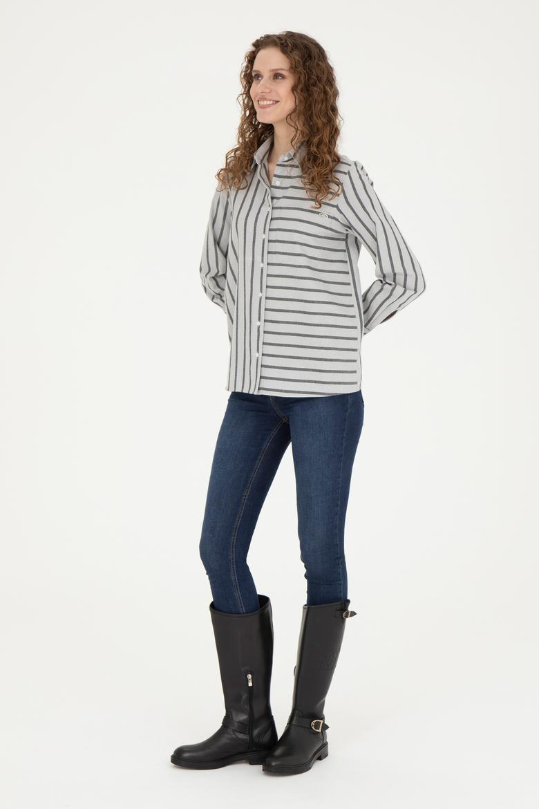 Kadın Gri Melanj Uzun Kollu Gömlek - 50257001003