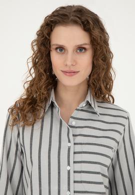 Kadın Gri Melanj Uzun Kollu Gömlek - 50257001003