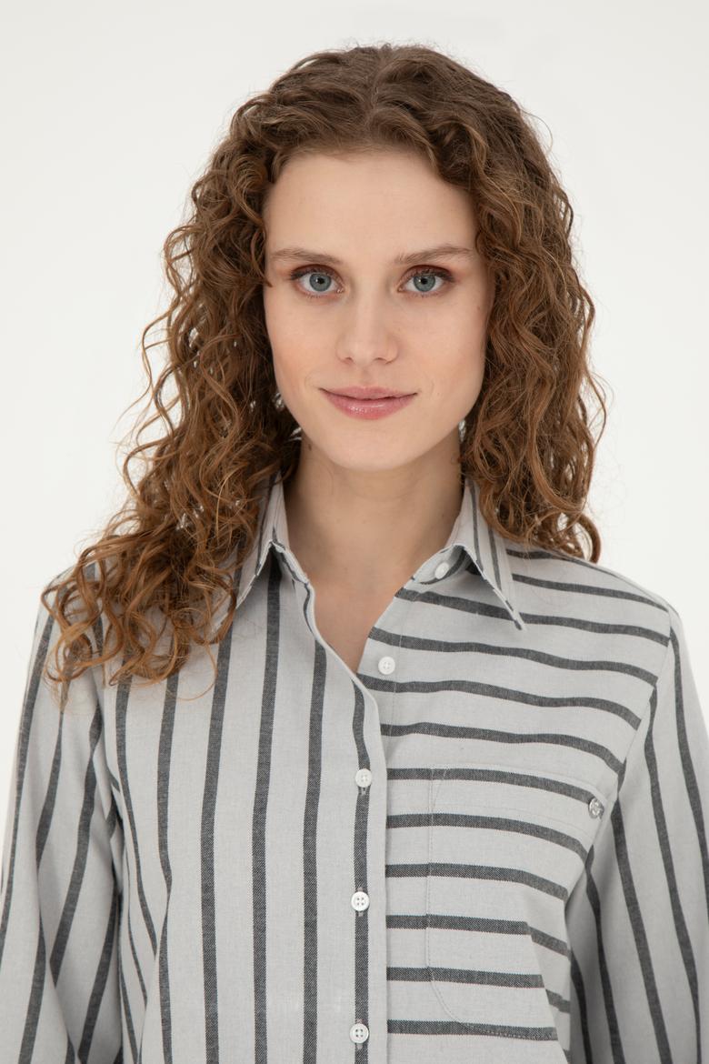 Kadın Gri Melanj Uzun Kollu Gömlek - 50257001003