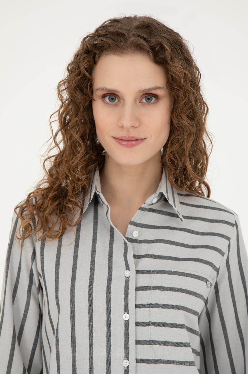 Kadın Gri Melanj Uzun Kollu Gömlek