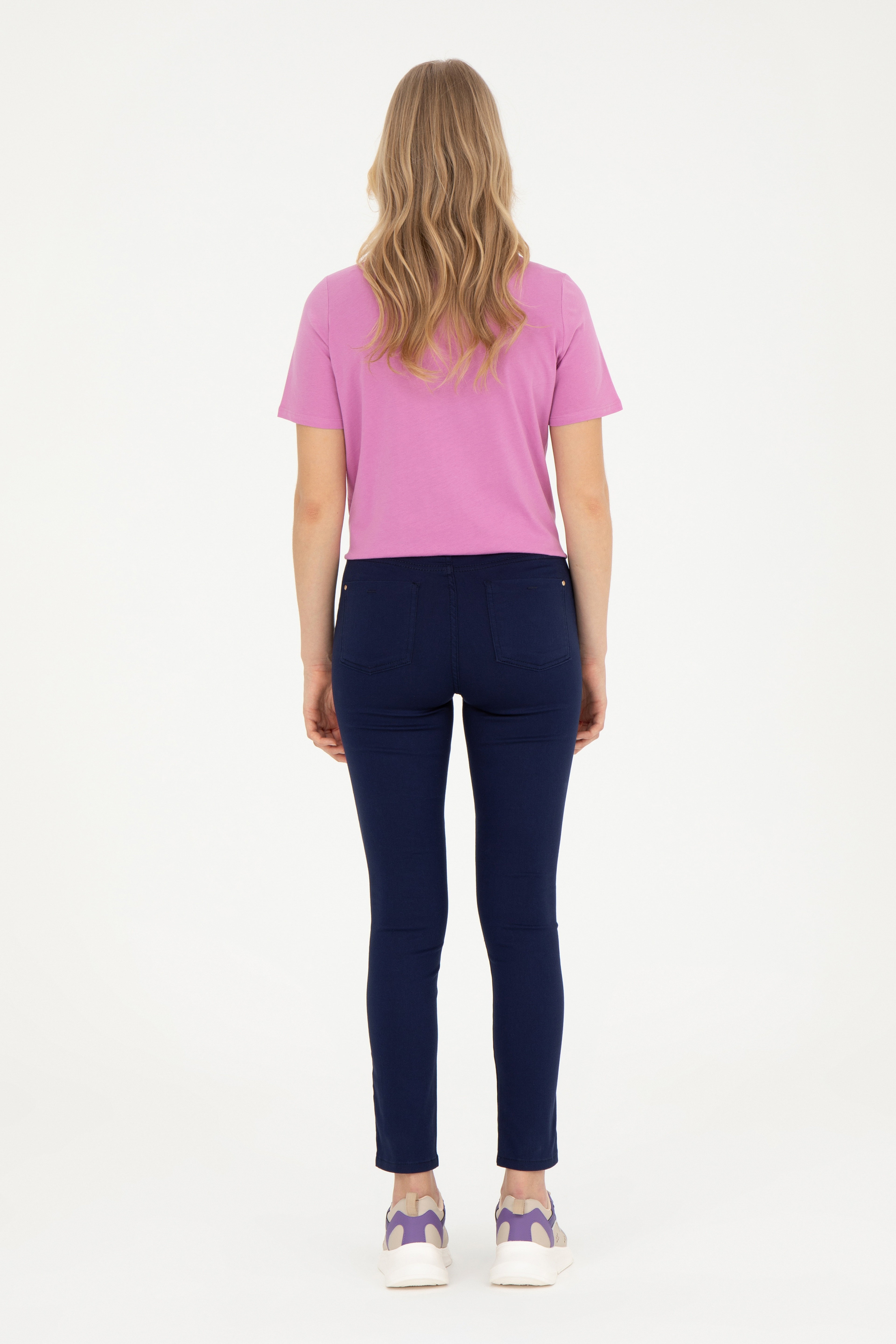 Kadın Lacivert Toothpick Fit Kanvas Pantolon - Image 4