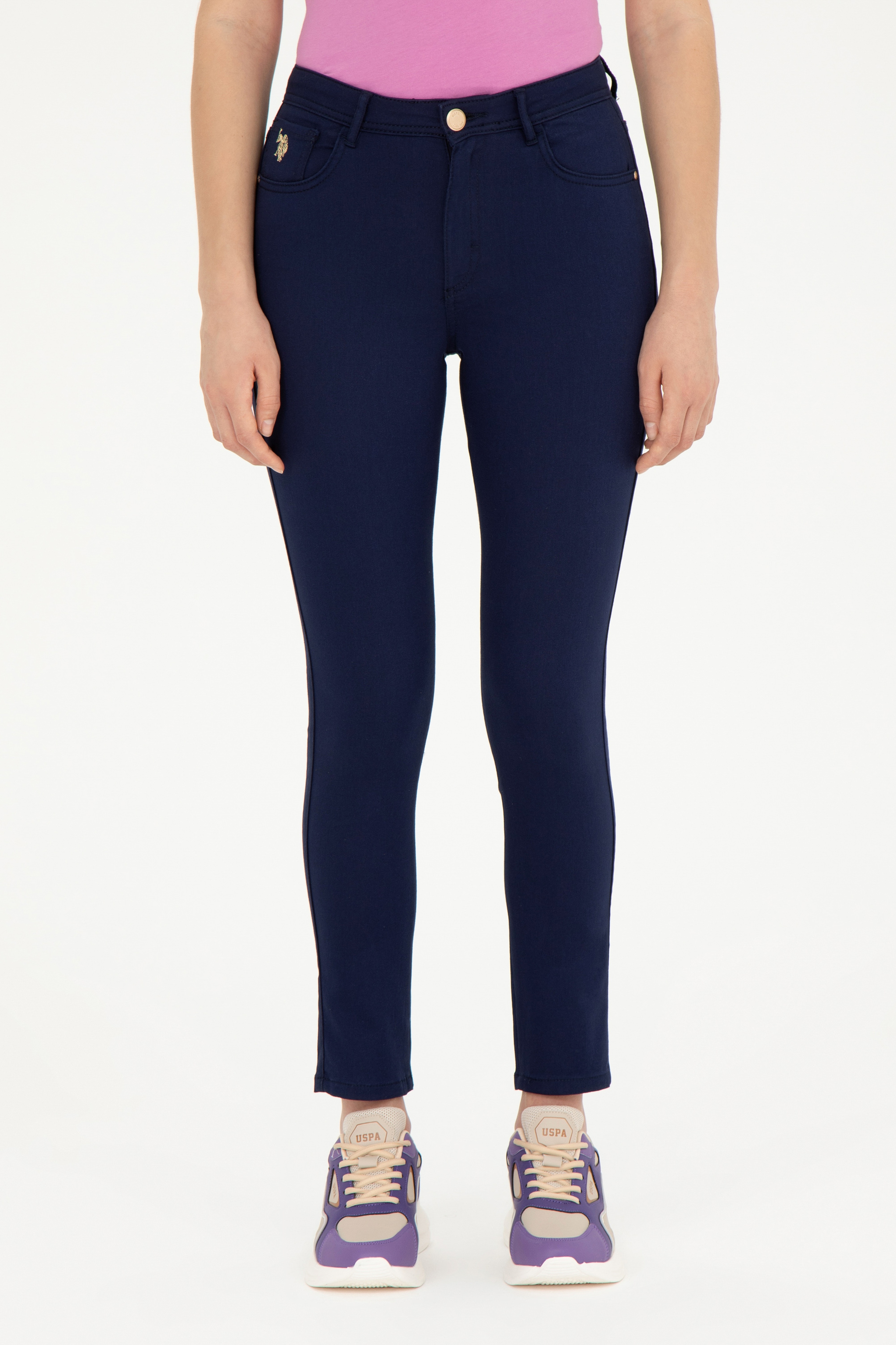 Kadın Lacivert Toothpick Fit Kanvas Pantolon - Image 2