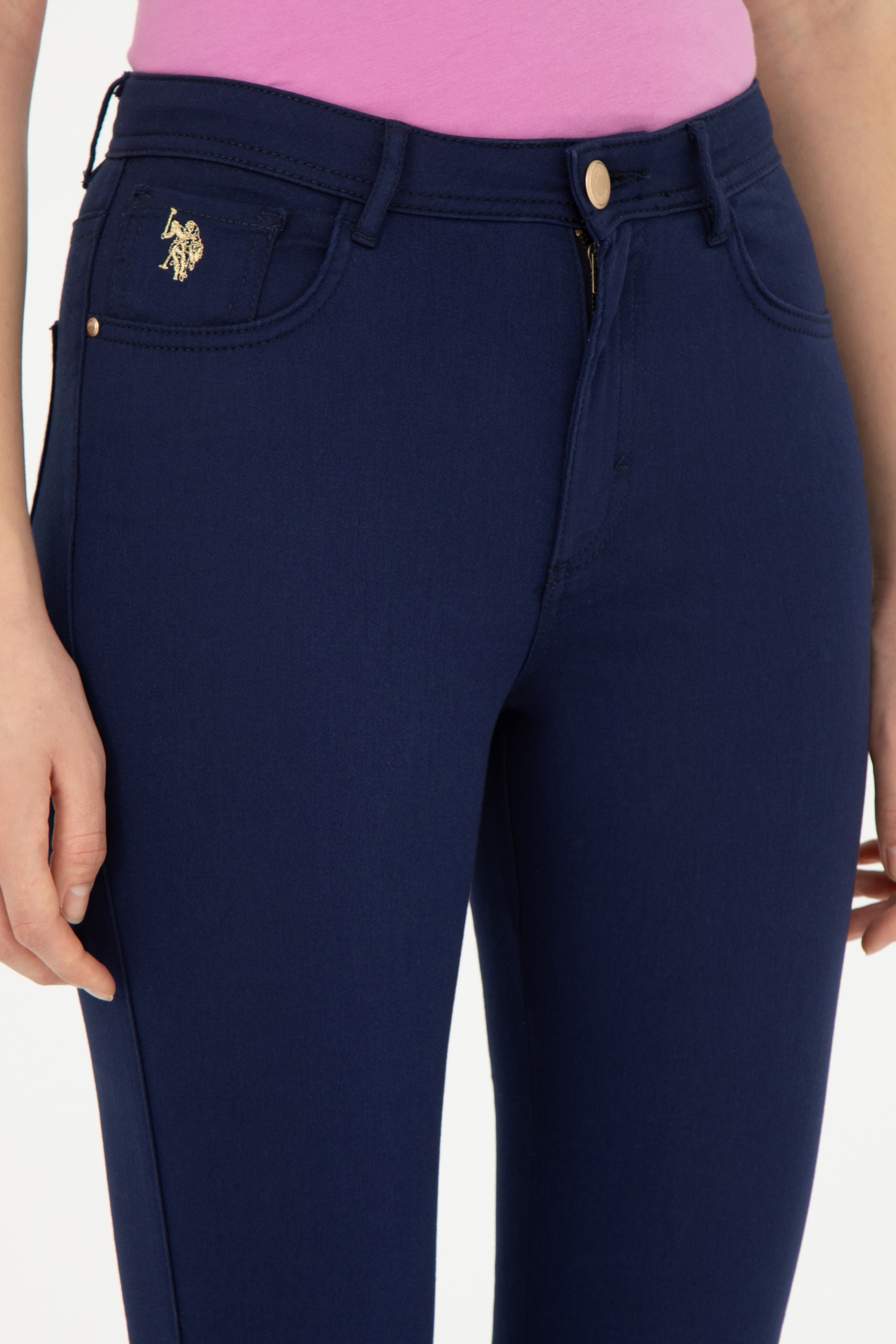Kadın Lacivert Toothpick Fit Kanvas Pantolon - Image 5