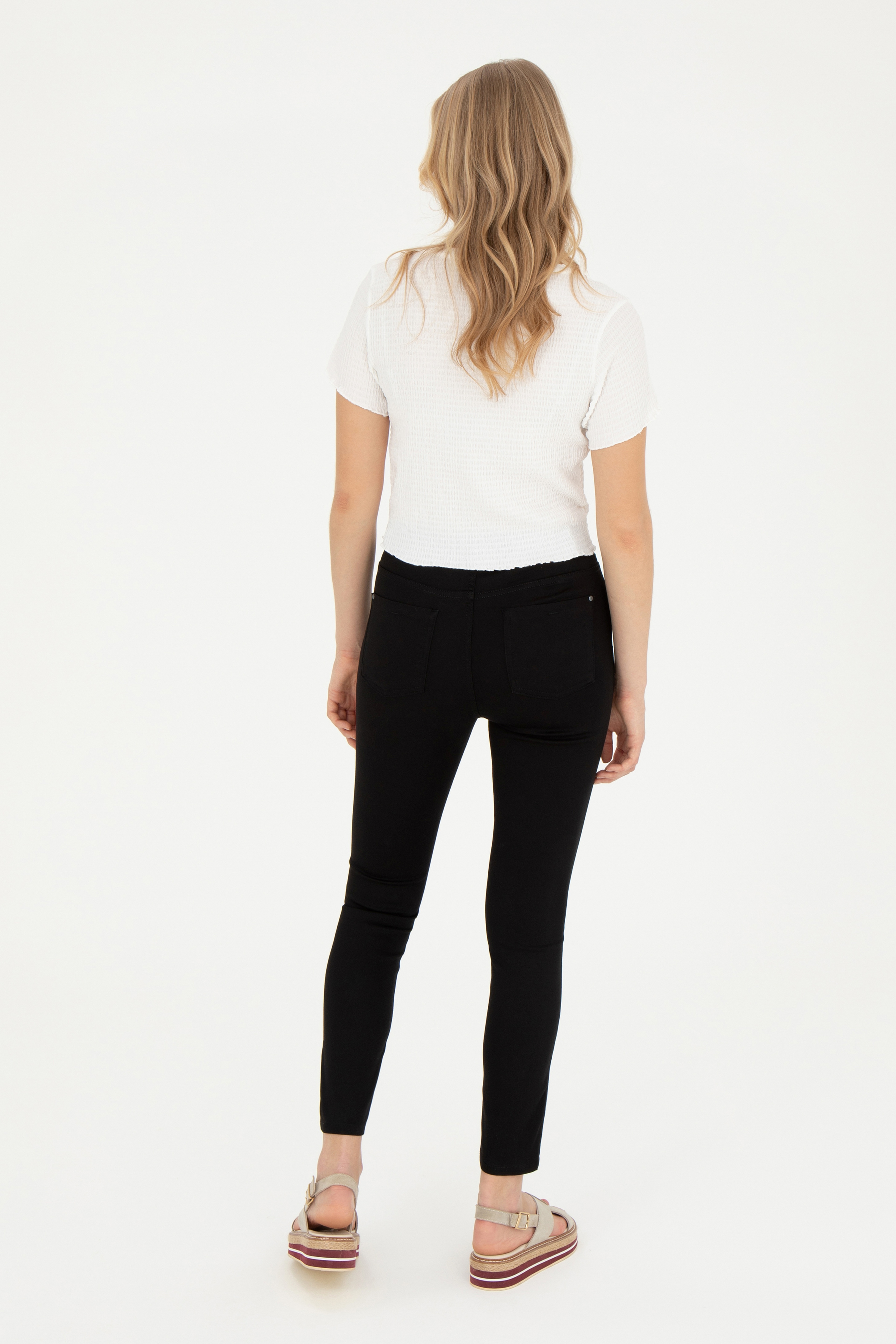 Kadın Siyah Toothpick Fit Kanvas Pantolon - Image 4