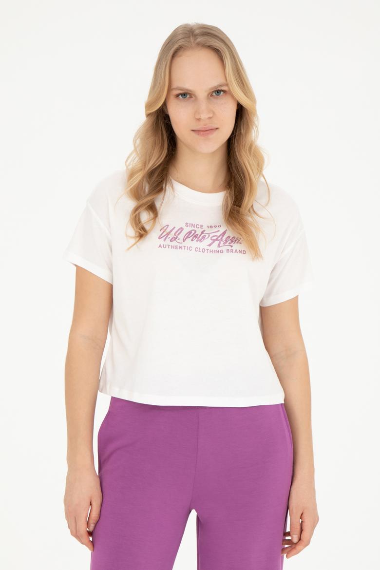 Kadın Ekru Bisiklet Yaka Tişört - 50282898007