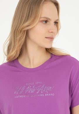 Kadın Mor Bisiklet Yaka Tişört - 50282898023