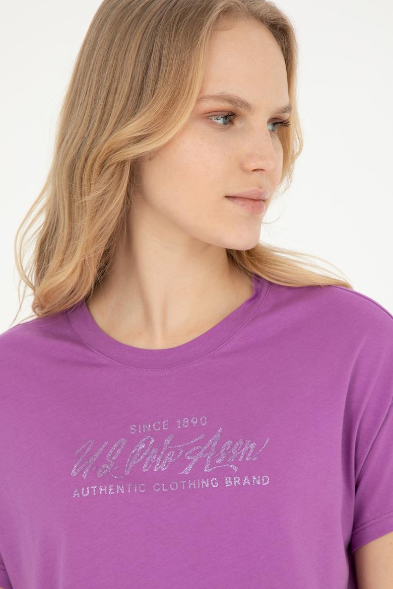 Kadın Mor Bisiklet Yaka Tişört - 50282898023