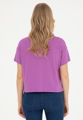 Kadın Mor Bisiklet Yaka Tişört - 50282898023