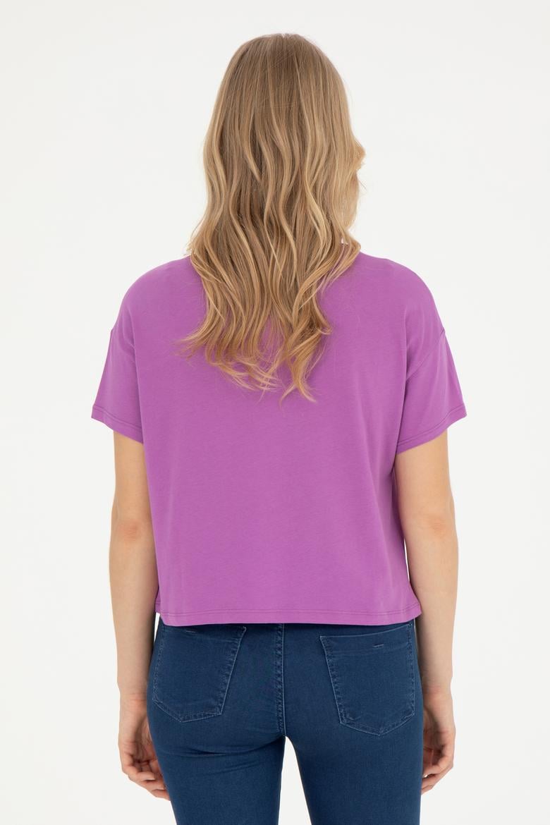 Kadın Mor Bisiklet Yaka Tişört - 50282898023