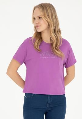Kadın Mor Bisiklet Yaka Tişört - 50282898023