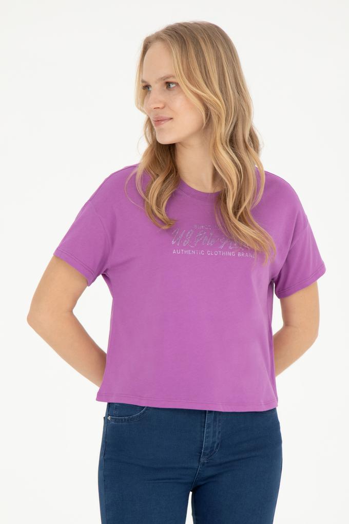 Kadın Mor Bisiklet Yaka Tişört