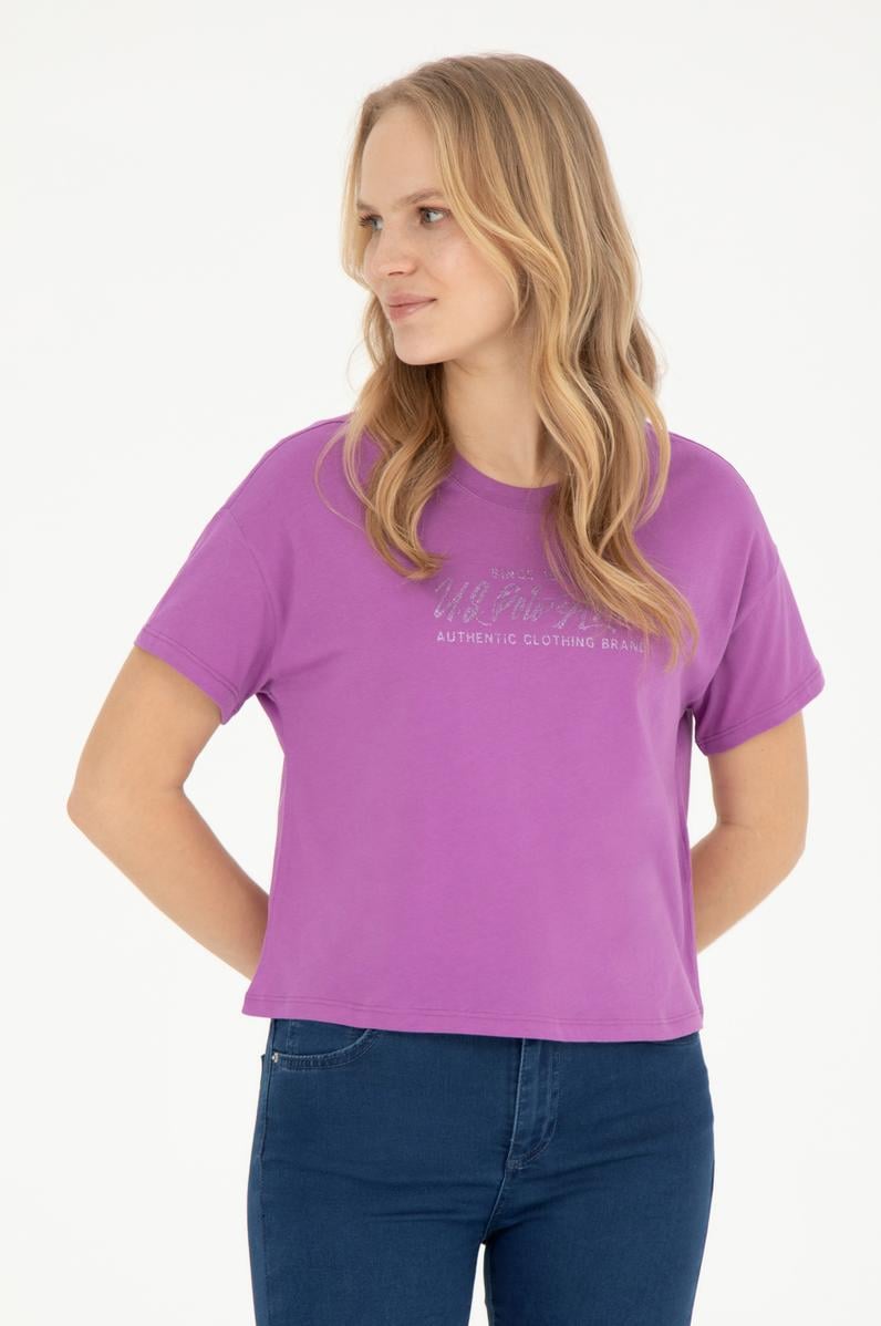 Kadın Mor Bisiklet Yaka Tişört