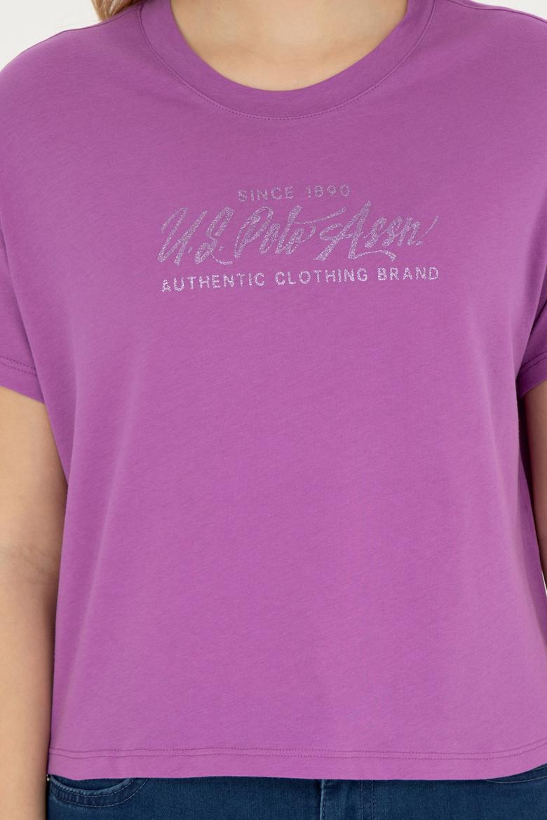 Kadın Mor Bisiklet Yaka Tişört - 50282898023