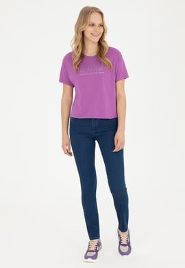 Kadın Mor Bisiklet Yaka Tişört - 50282898023