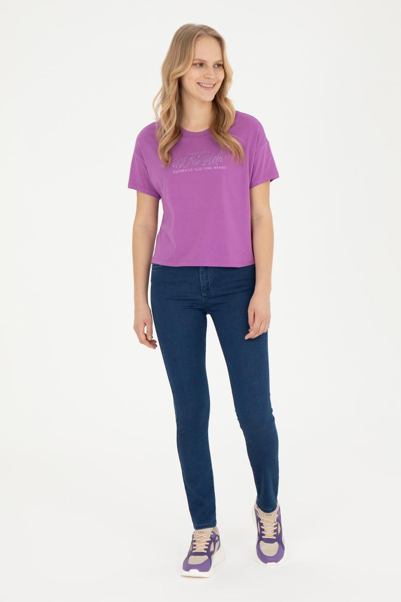 Kadın Mor Bisiklet Yaka Tişört - 50282898023