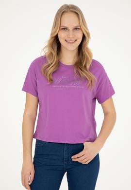 Kadın Mor Bisiklet Yaka Tişört - 50282898023