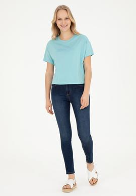 Kadın Mint Bisiklet Yaka Tişört - 50282898047