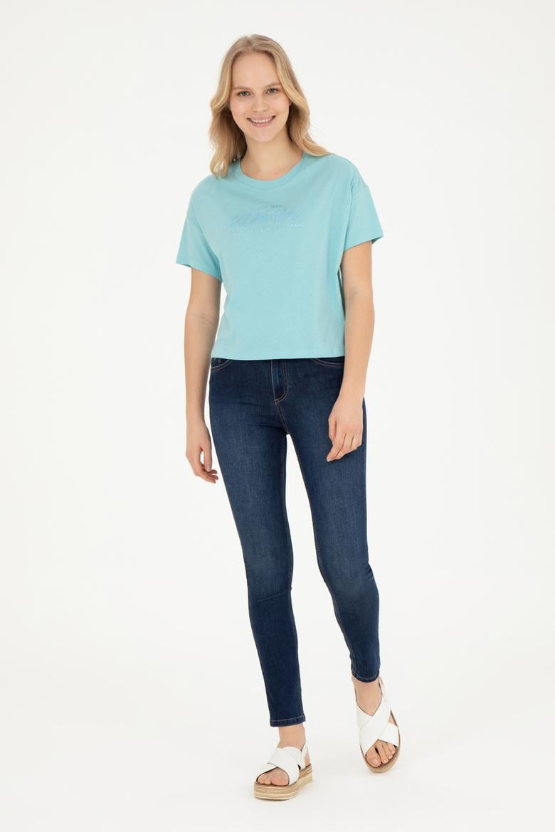 Kadın Mint Bisiklet Yaka Tişört - 50282898047