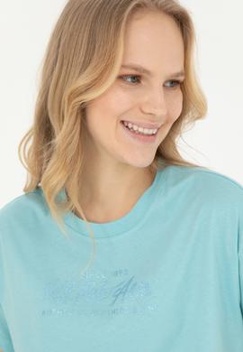 Kadın Mint Bisiklet Yaka Tişört - 50282898047