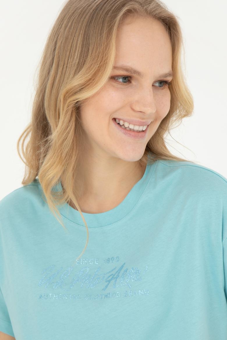 Kadın Mint Bisiklet Yaka Tişört - 50282898047