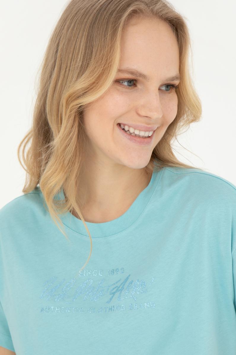 Kadın Mint Bisiklet Yaka Tişört