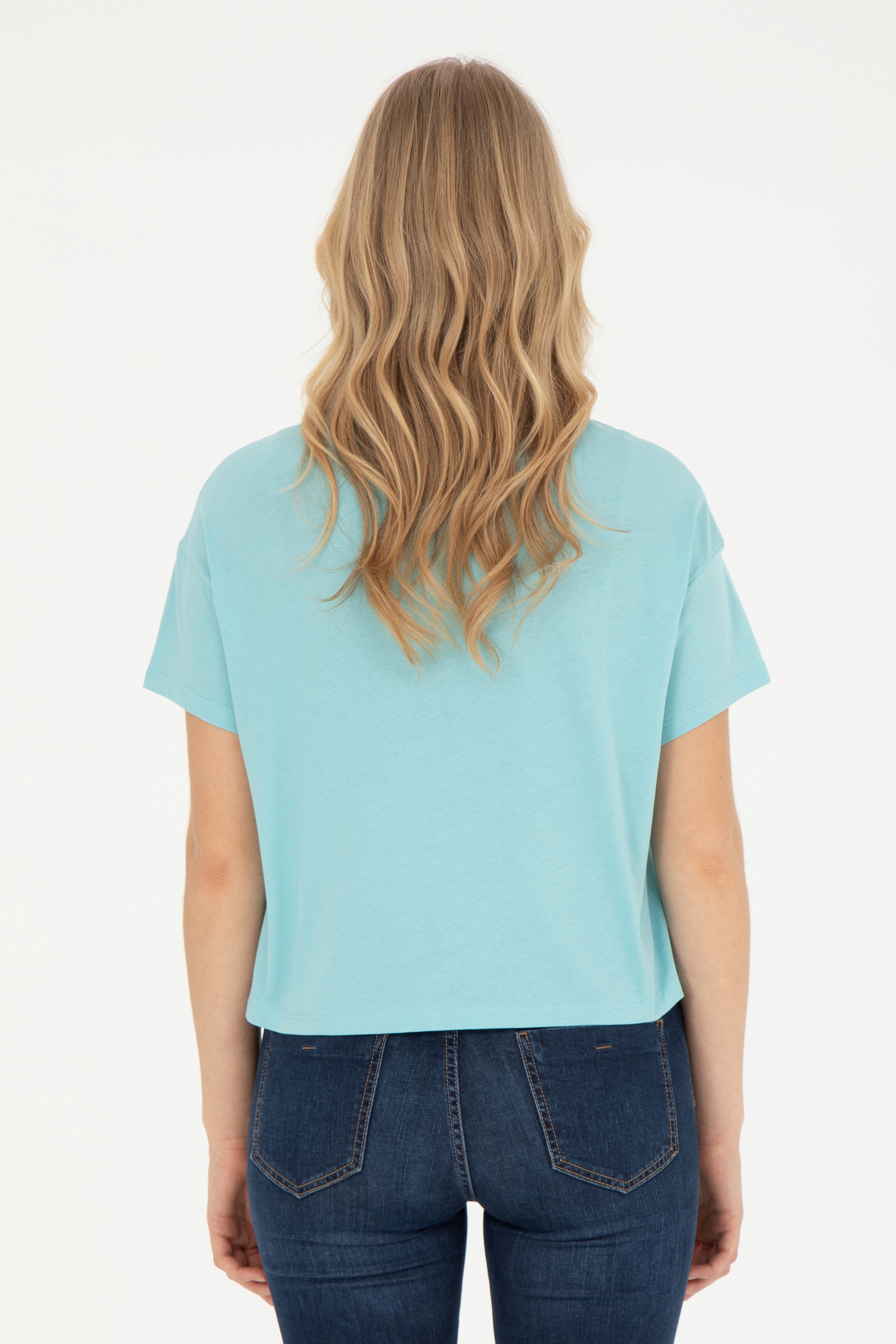 Kadın Mint Bisiklet Yaka Tişört