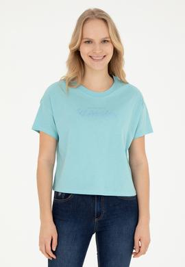 Kadın Mint Bisiklet Yaka Tişört - 50282898047