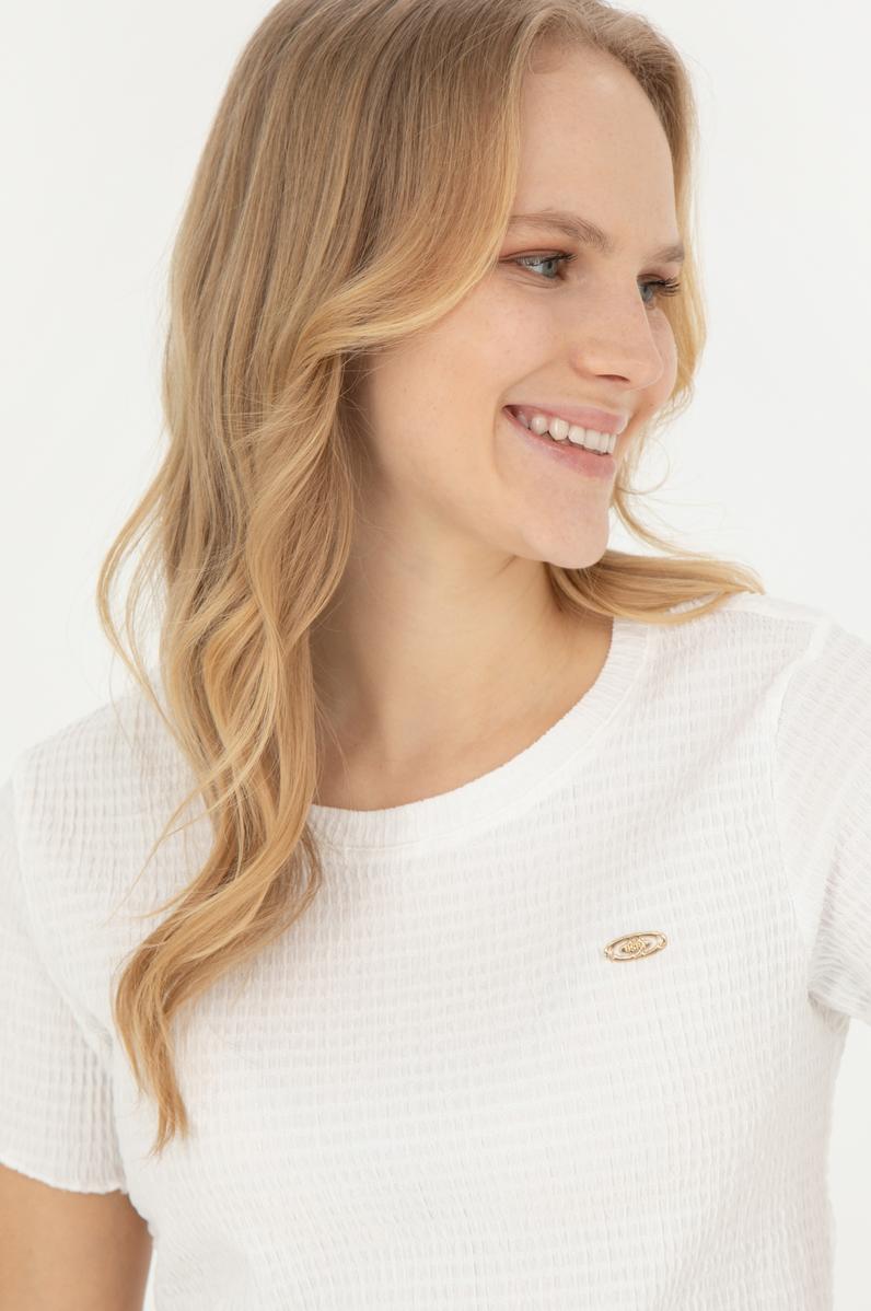 Kadın Beyaz Bisiklet Yaka Tişört