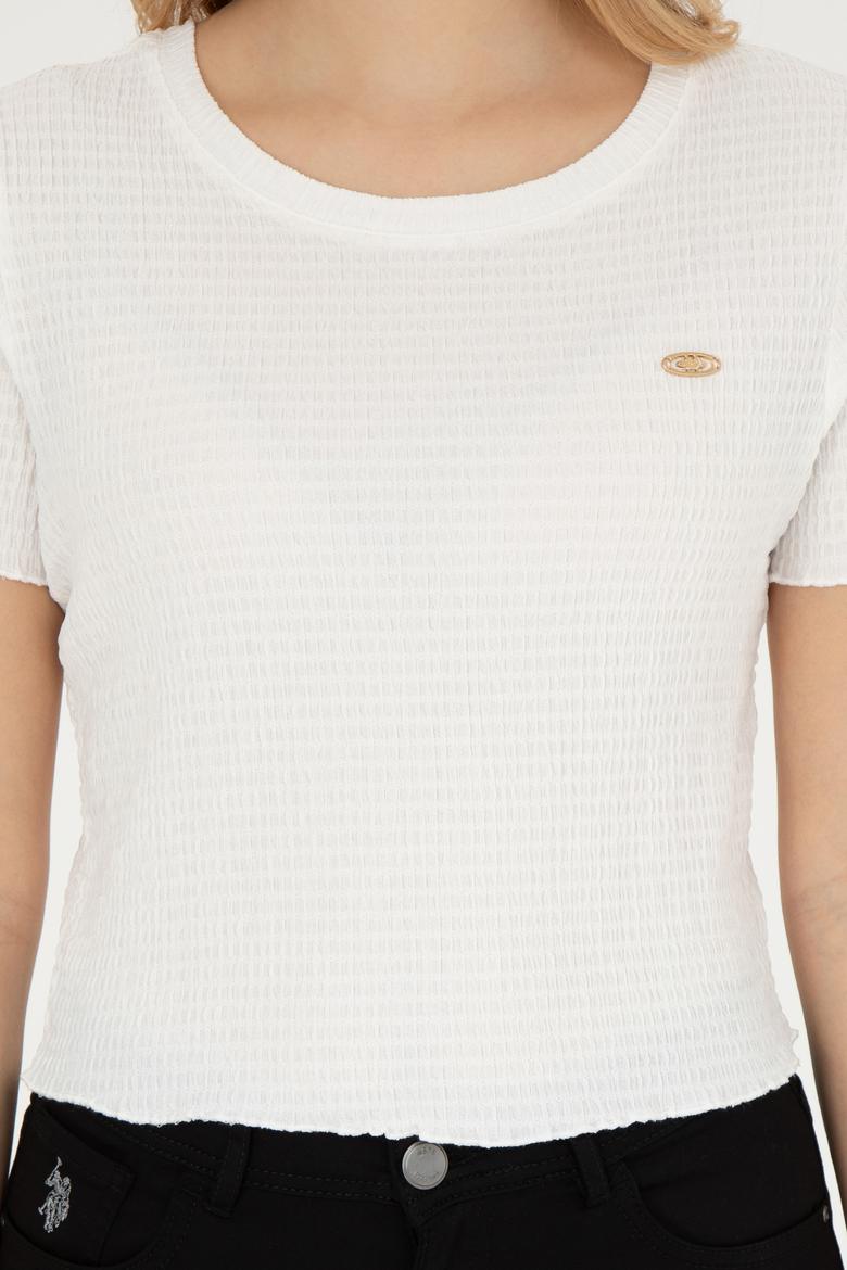 Kadın Beyaz Bisiklet Yaka Tişört - 50285532020