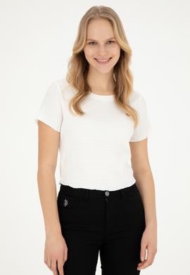 Kadın Beyaz Bisiklet Yaka Tişört - 50285532020