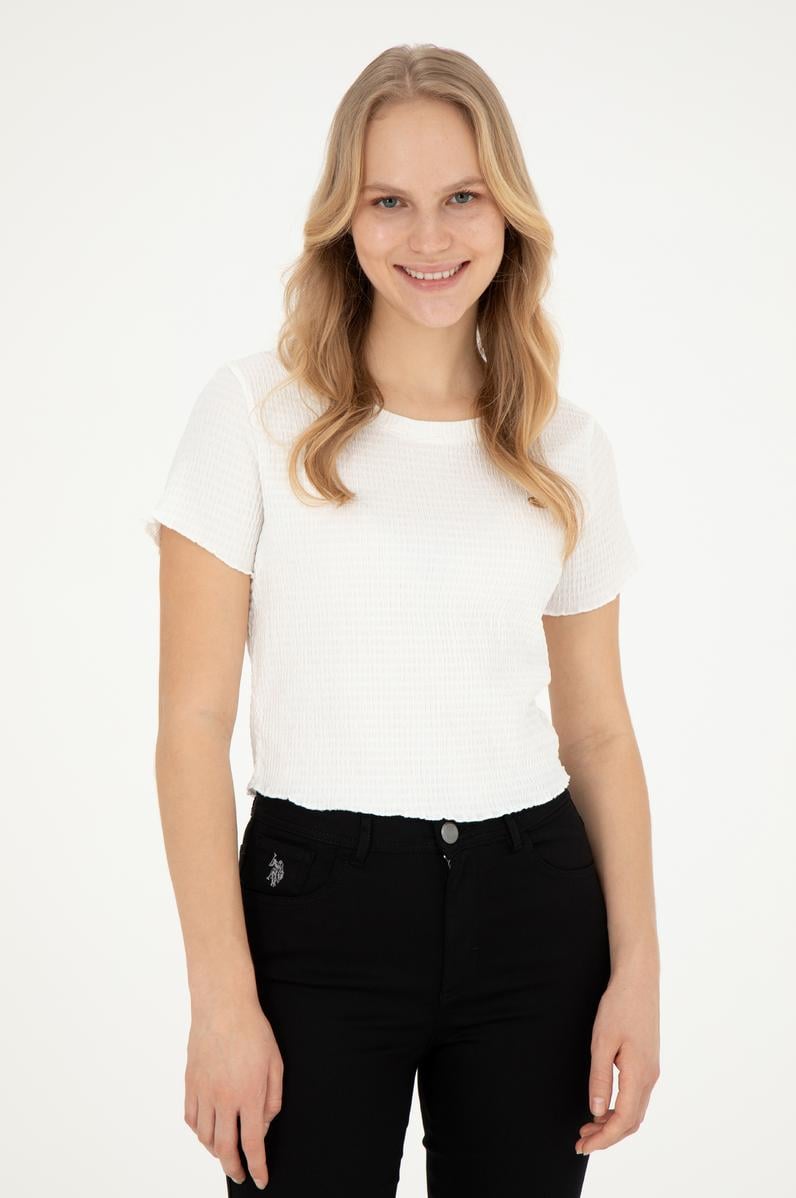 Kadın Beyaz Bisiklet Yaka Tişört